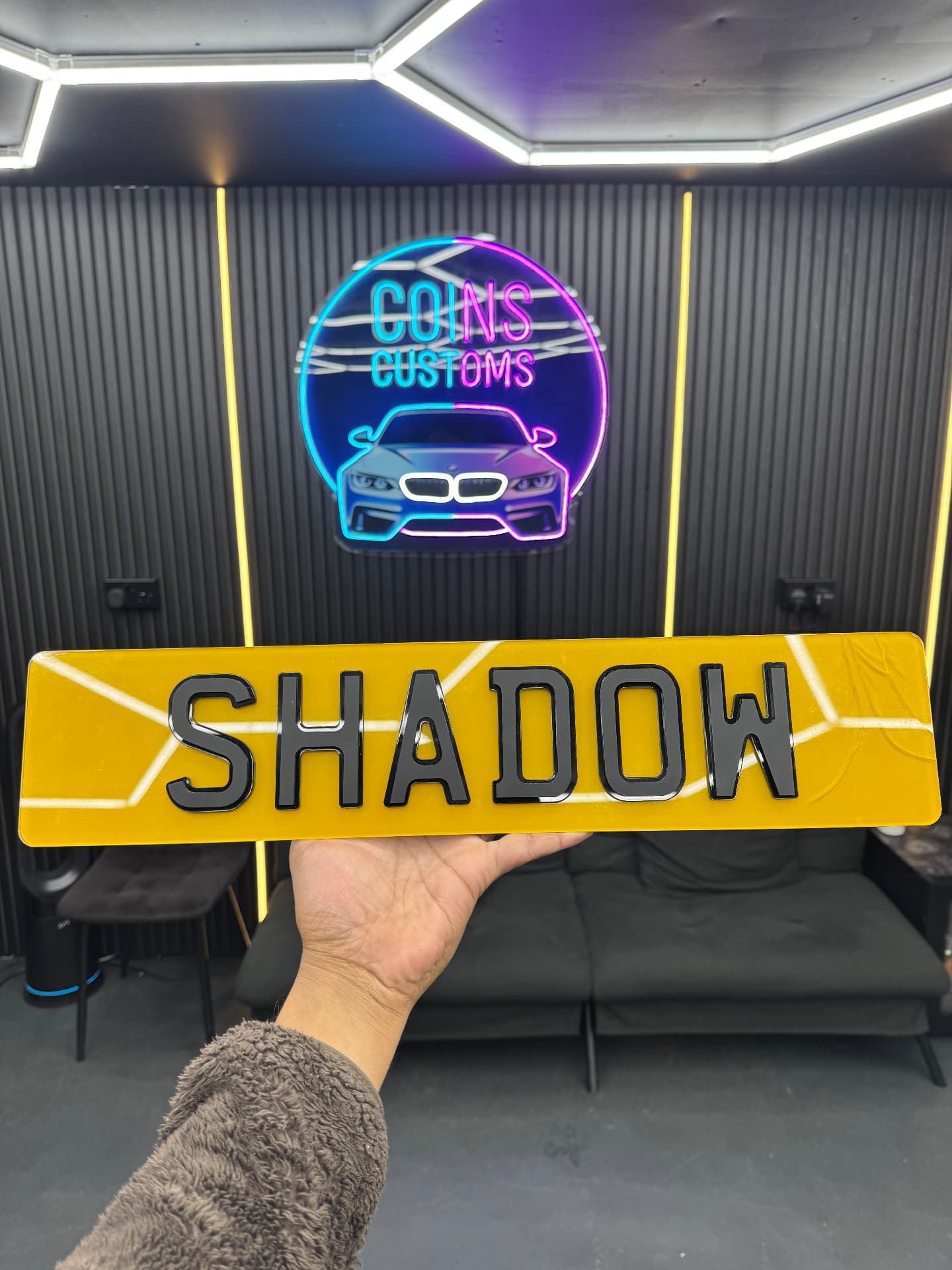 Shadow custom number plate by Coins Customs